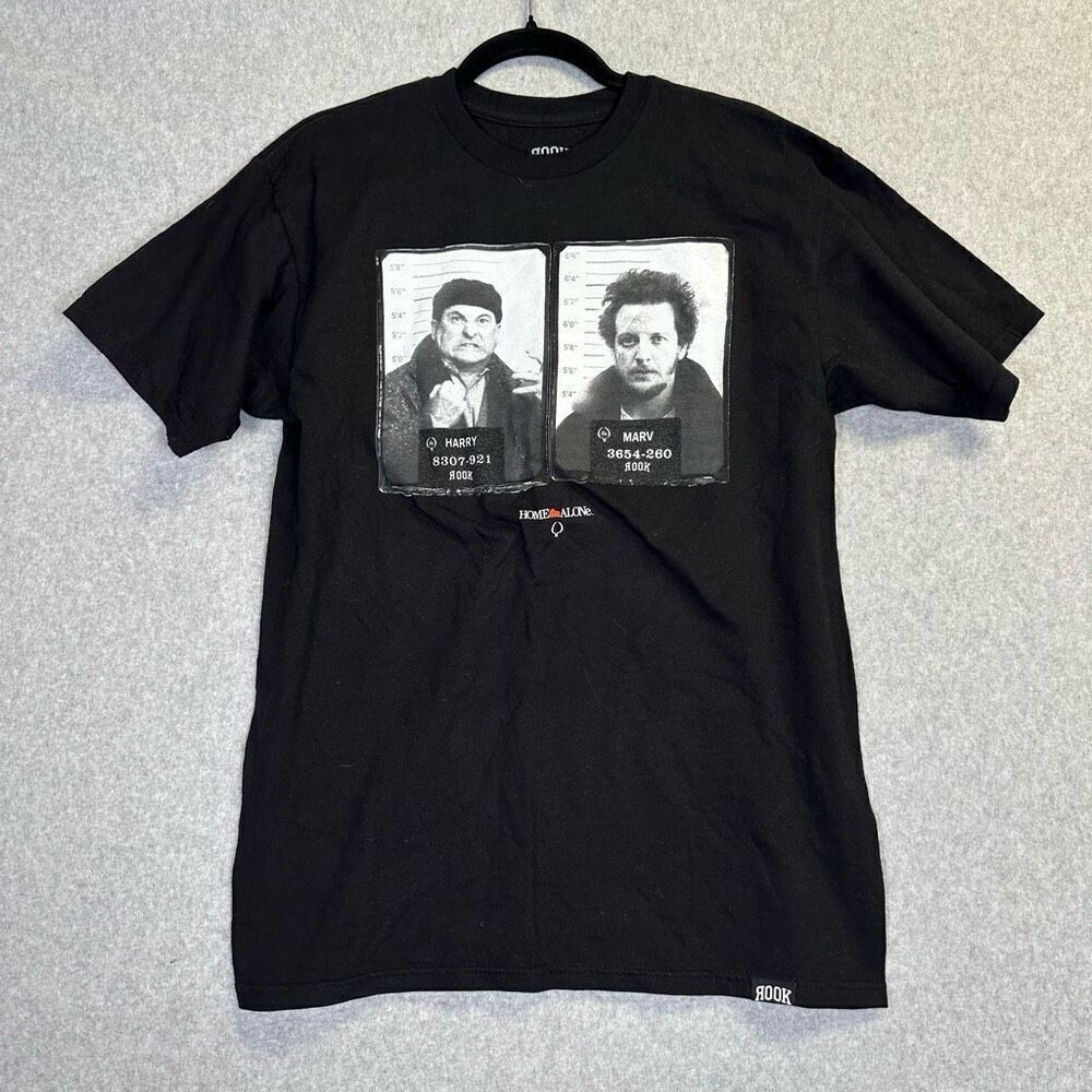 Rook Home Alone Mens Medium Wet Bandits Jail Mug Shots Graphic T Shirt Black